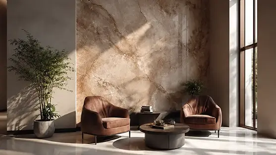 Elegantes Wohnzimmer mit venezianischer Stucco-Wand